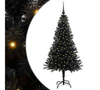 vidaXL Sapin de Noël avec 150 LED avec Support Noir 150 cm PVC, Salon, Arbre de Noël Moderne, Décor saisonnier, Ornement Festif, Lumières LED Chaudes, Affichage intérieur