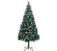 vidaXL Sapin de Noël avec pommes de pin et neige blanche 210 cm