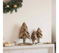 vidaXL Sapin de Noël avec support 3 pcs Marron Bois de teck solide