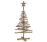 vidaXL Sapin de Noël avec Support Marron 120 cm Bois de Teck Solide, Déco Salon, Arbre de Noël en Teck Rustique, Affichage Durable, Installation Simple pour fête intérieure