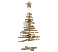vidaXL Sapin de Noël avec Support Marron 120 cm Bois de Teck Solide, Déco Salon, Arbre de Noël en Teck Rustique, Affichage Durable, Installation Simple pour fête intérieure