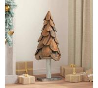 vidaXL Sapin de Noël avec support Marron 90 cm Bois de teck solide