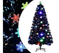 Sapin de Noël et Flocons de Neige LED Arbre Artificiel Ornement de Fête Décoration de Vacances Intérieur Noir 120 cm Fibre Optique