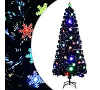 vidaXL Sapin de Noël et Flocons de Neige LED Arbre Artificiel Ornement de Fête Décoration de Vacances Intérieur Noir 210 cm Fibre Optique Noir G