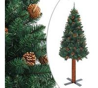 vidaXL Sapin de Noël Mince avec Bois Véritable et Cônes Arbre Artificiel Réaliste Décoration de Noël Jardin Salon Maison Vert 150 cm PVC Vert G