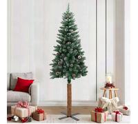 vidaXL Sapin de Noël mince bois véritable et neige blanche Vert 210cm
