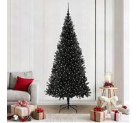 vidaXL Sapin de Noël avec 300 LED avec Support Noir 210 cm PVC, Sapin de Noël Moderne, Ornement Festif Artificiel, déco intérieure, lumières LED Chaleureuses, Affichage Minimaliste