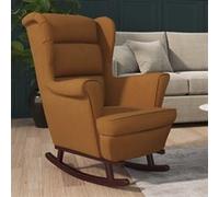 Schommelstoel met massief rubberwood poten fluweel bruin329371