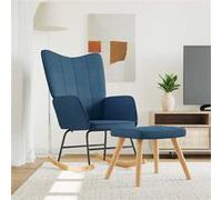 Vidaxl Chaise À Bascule Avec Tabouret Bleu Tissu Bleu