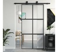 vidaXL Porte coulissante noir 102,5x205 cm verre trempé aluminium