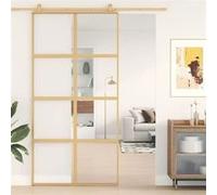 Porte Coulissante, Porte Suspendue avec Butoir, Porte avec Panneaux Grange Cuisine Maison Intérieur, Doré Verre Clair et Aluminium