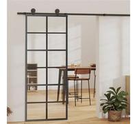 vidaXL Porte coulissante Verre ESG et aluminium 76x205 cm Transparent et Noir, 76 x 205 cm (l x H), 22kg