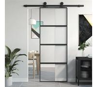 vidaXL Porte coulissante 76x205 cm noir verre trempé aluminium