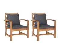vidaXL Set de 2 chaises en Bois de Teck Massif Naturel et Gris foncé, avec Coussins de 60 x 65 x 76,5 cm, parfaites pour l'extérieur. Idéal pour Un canapé de Balcon Rustique, en Tissu Respirant. Cons