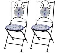 vidaXL Set de 2 chaises en mosaïque Bleu/Blanc Ensemble chaises de Jardin