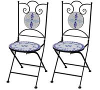 vidaXL Set de 2 chaises de jardin en mosaïque Bleu/Blanc empilables pliables H. 89 cm
