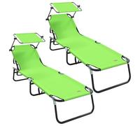 Vidaxl Set De 2 Chaises Longues Pliantes Avec Auvent Vert En Tissu Oxford 600d