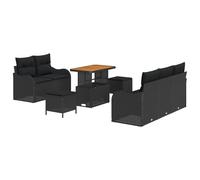 vidaXL Set de 8 Pièces de Sofa de Jardin avec Coussins Noir en Rattan Poly Acacia