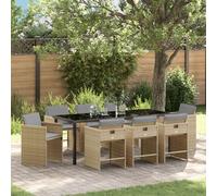vidaXL Set de 9 pièces de repas de jardin avec coussins en rattan poly beige