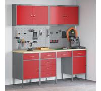 Vidaxl Set De Banc De Travail En Acier Rouge De 10 Pièces