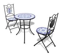 vidaXL Set de Bistro mosaïqué Table 60 cm et 2 chaises Bleu/Blanc de Jardin