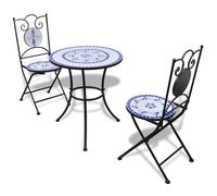 vidaXL Set de bistro mosaïqué - table 60 cm et 2 chaises bleu/blanc