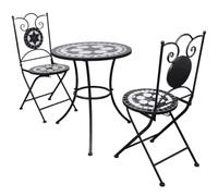 vidaXL Set de Bistro mosaïqué Table 60 cm et 2 chaises Noir/Blanc de Jardin