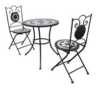 vidaXL Set de bistro mosaïqué table 60 cm et 2 chaises noir/blanc jardin 271772