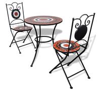 Vidaxl set de bistro mosaïqué table 60 cm et 2 chaises terre cuite/blanc