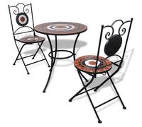 vidaXL Set de bistro mosaïqué table et 2 chaises terre cuite/blanc de jardin 271773