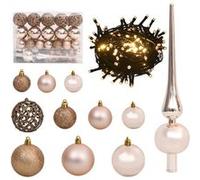 vidaXL Set de Boules de Noël avec Pic et 150 LED 61 pcs Arbre Ornement de Noël Décoration de Vacances Décoration de Noël Jardin Doré Rose rose et doré G
