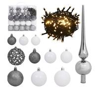 vidaXL Set de boules de Noël avec pic et 300 LED 120pcs Blanc et gris