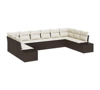 Vidaxl Set De Canapé De 10 Pièces Avec Coussins En Poly Rattan Marron Marron