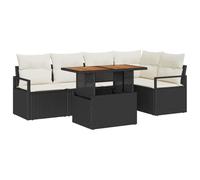 vidaXL Set de canapé de Jardin 6 pièces avec Coussins Noirs et Beiges en Poly rotin. C'est du mobilier d'extérieur résistant, avec des Housses Amovibles. Il y a Une Table rectangulaire pour Les Repas
