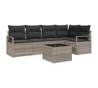 vidaXL Set de canapé de Jardin 6 pièces avec des Coussins Gris en Poly rotin | Mobilier de Patio modulable Qui résiste aux intempéries, Parfait pour Un Coin Lounge sur la terrasse
