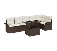 Vidaxl Set De Canapé De Jardin 7 Pièces Avec Coussins Marron En Rotin Poly
