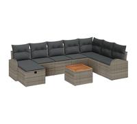 vidaXL Set de Canapé de Jardin 9 pièces avec Coussins Gris en Rattan Poly