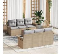Vidaxl Set De Canapé De Jardin De 7 Pièces Avec Coussins Beige Rotin Poly Acacia