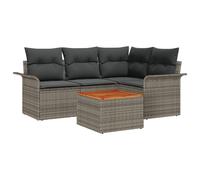 Vidaxl Set De Canapé De Jardin En 5 Pièces Avec Coussins Gris Poly Rattan Acacia