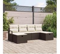 vidaXL Set de canapé de jardin modulable 6 pièces avec des coussins en poly rattan marron. Il est résistant aux intempéries 3359217