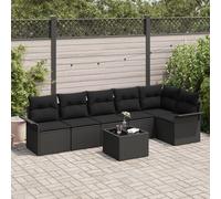 vidaXL Set de canapé de jardin modulaire à 7 pièces avec coussins beiges en poly rattan, vidaXL Canapé de jardin 2 places avec rangement et coussins noirs en poly rattan