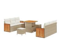Set de Canapé de Jardin Modular de 9 Pièces avec Coussins Beige Rattan Synthétique Acacia, Canapé de Jardin 2 Places avec Coussins Beige Rattan Synthétique, Ensemble de Salle à Manger de Jardin de 3 P
