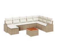 Vidaxl Set De Canapé Jardin 9 Pièces Avec Coussins Beige Poly Rotin Acacia Beige