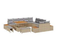 Ensemble de canapés de jardin 13 pièces avec coussins Beige Poly Rotin Acacia, Canapé de jardin 2 places avec rangement et coussins Beige Poly Rotin, Ensemble de salle à manger de jardin 3 pièces avec