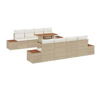 vidaXL Ensemble de canapé de jardin avec mémoire 9 pcs Beige Poly Rattan
