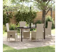 vidaXL Set de dîner de jardin 5 pièces avec coussins Beige Poly Rattan