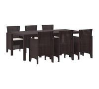 vidaXL Set de Jardin 7 pièces pour 6 Personnes en Marron | Table d'extérieur avec Coussins, mobilier Moderne pour Balcon ou terrasse en Poly rotin, idéal pour Les retrouvailles.