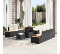 vidaXL Set de jardin 8 pièces avec coussins en poly rattan noir et bois d'acacia, résistant aux intempéries. Super 3362860 Noir