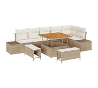 Ensemble de canapés de jardin 9 pièces avec coussins Beige Rotin Poly Acacia, Canapé de jardin 2 places avec coussins Beige Rotin Poly, Ensemble de salle à manger de jardin 3 pièces avec coussins Beig