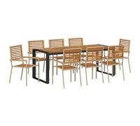 vidaXL Set de Jardin 9 Pièces Beige en Poly Rattan et Acacia - Meuble Confortable pour 8 Personnes, Table Moderne avec Chaises Empilables, Parfait pour Balcon, Terrasse ou Dîners en Plein Air